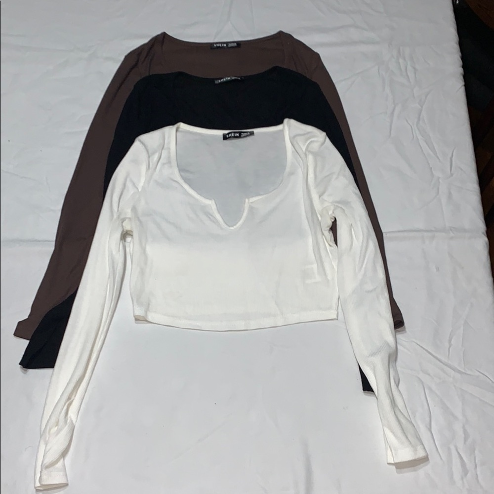 Bundle of 3 Fitted Crop Tops in Brown and Cream